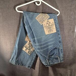 Sean John Y2K Relaxed Fit Straight Wide Leg Blue Jeans with 5 Patches VG 36W/32L